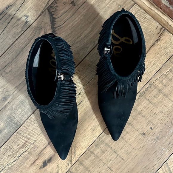Sam Edelman Kandice Black Suede Fringe Ankle Booties - Picture 8 of 13